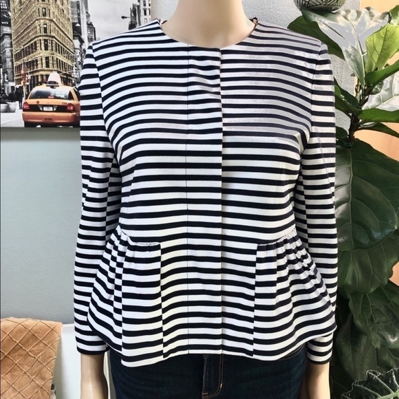 TopShop Striped Collarless Flounce Hem Jacket - Picture 1 of 7